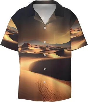 Sahara Desert Men's Short Sleeve Shirt - Casual Button Shirt, Holiday Beachwear,