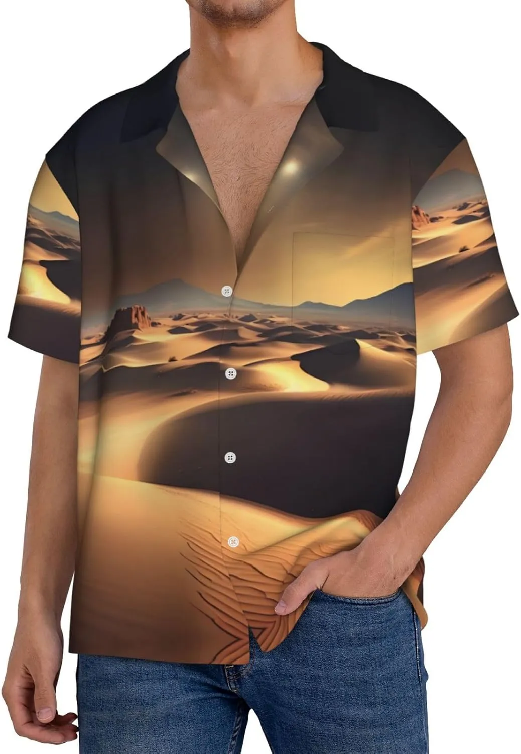Sahara Desert Men's Short Sleeve Shirt - Casual Button Shirt, Holiday Beachwear,