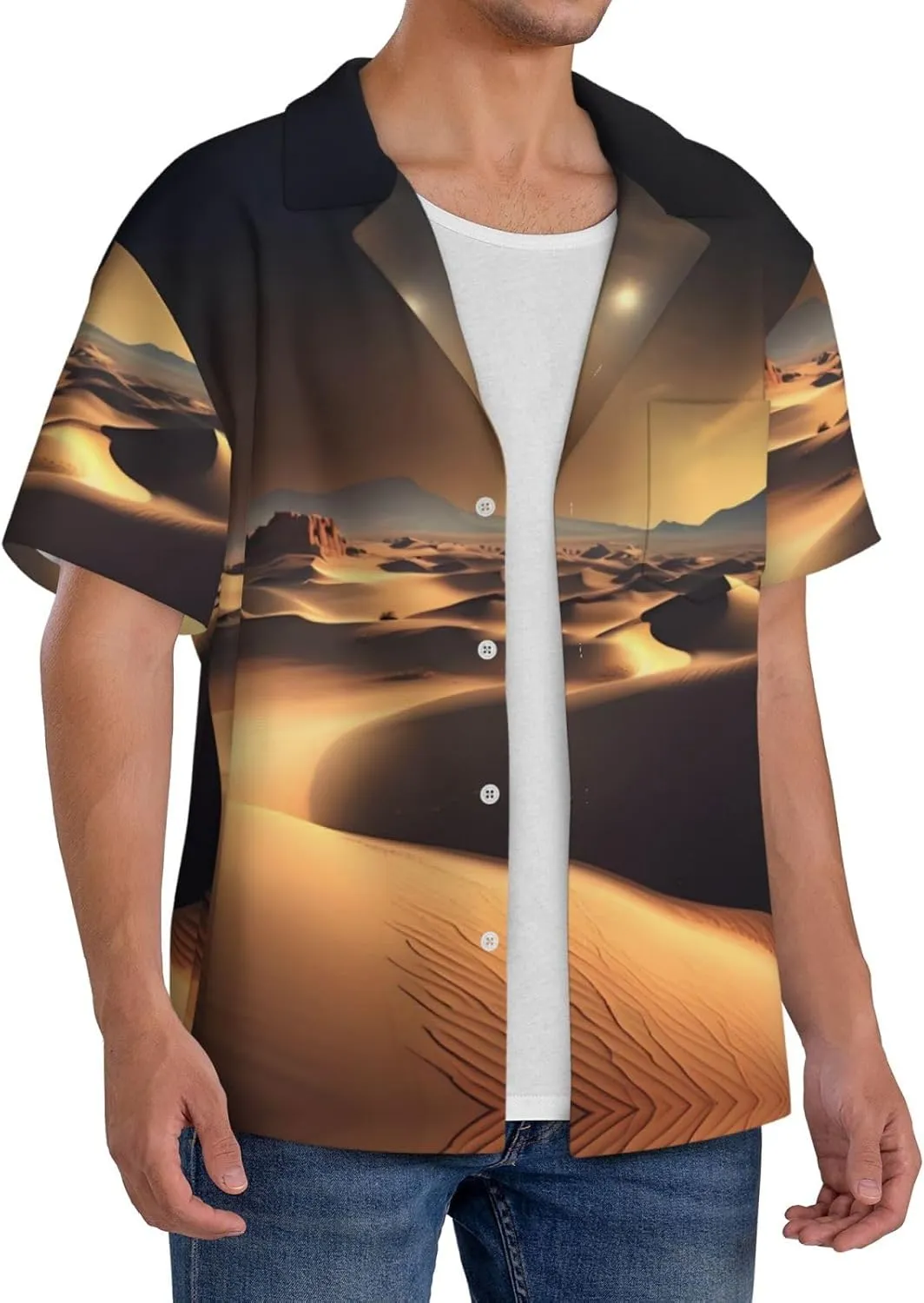 Sahara Desert Men's Short Sleeve Shirt - Casual Button Shirt, Holiday Beachwear,