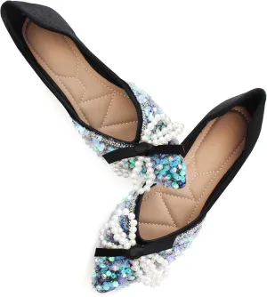 SAILING LU Dressy Shoes for Women Pointed Toe Bowknot Ballet Flats Comfortable Light Weight Slip on Walking Loafers