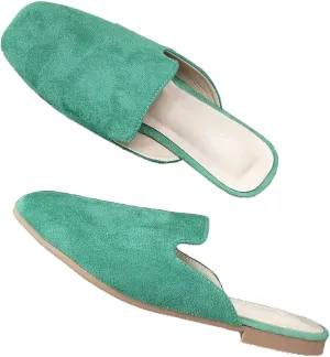 SAILING LU Square Toe Mules for Women Casual Backless Shoes Solid Color Flat Slip ons Comfort Summer Sandals