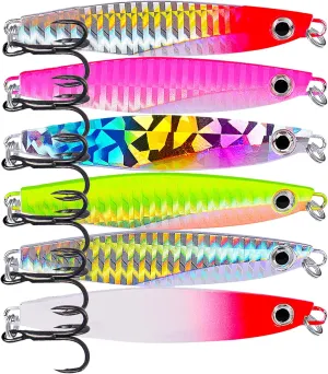 Saltwater Fishing Jigs Vertical Flat Jigging Lure, 6pcs Metal Sinking Lure for Tuna, Amberjack, Kingfish, Snapper