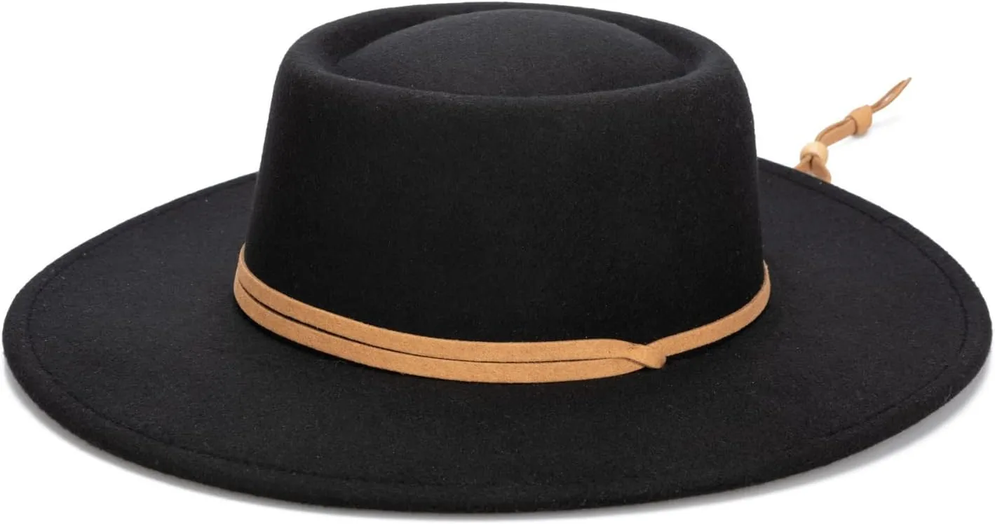 San Diego Hat Co. Women's Boater with Double Wrap Suede Band Adjustable Chin Cord Toggle and Wide and Flat Brim