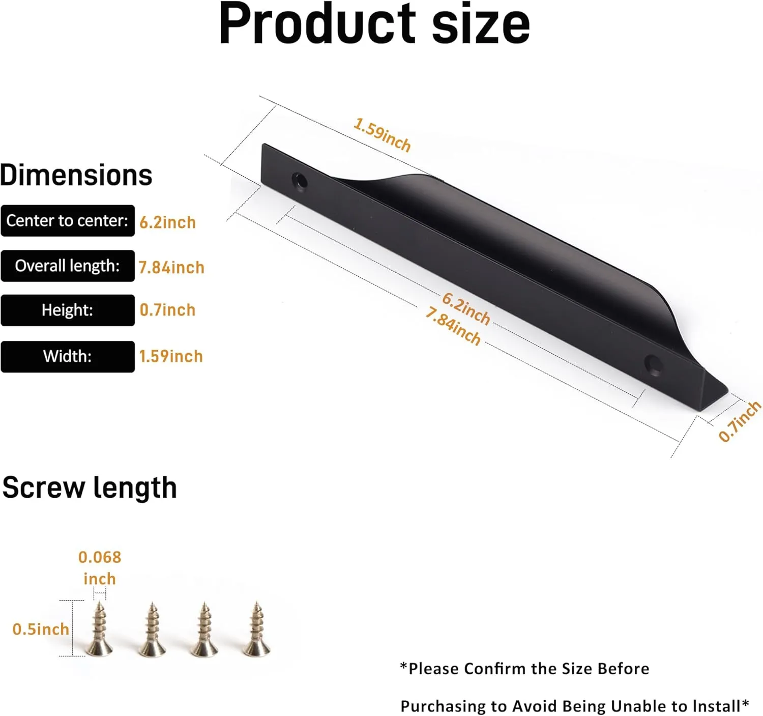 Satanga Edge Finger Tab Pull for cabinets Kitchen Concealed Drawer pulls Aluminum Flat Hidden Mount Door Long Handle for Home 10 Pack Modern Black 7.87" Overall Length Easy Installation