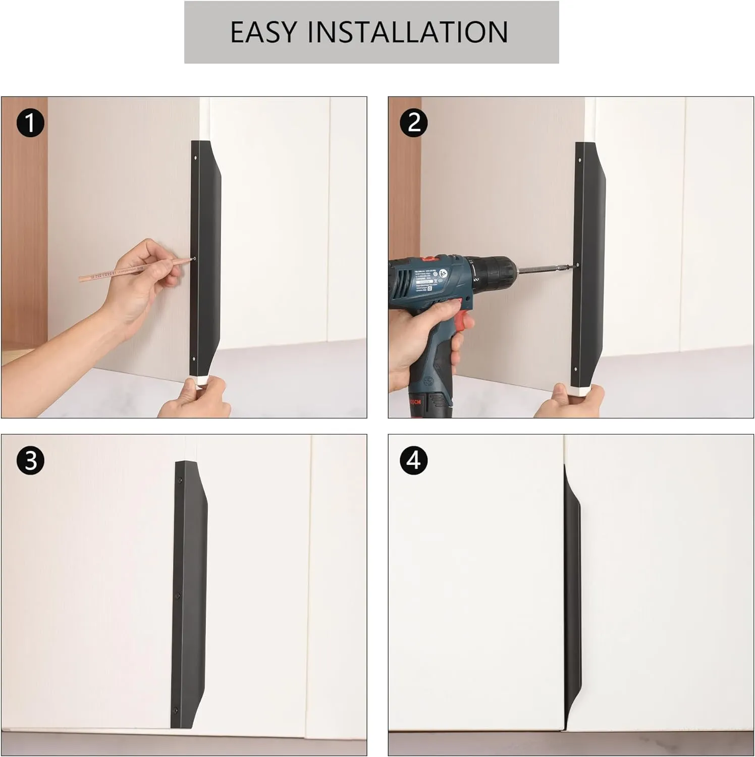 Satanga Edge Finger Tab Pull for cabinets Kitchen Concealed Drawer pulls Aluminum Flat Hidden Mount Door Long Handle for Home 10 Pack Modern Black 7.87" Overall Length Easy Installation