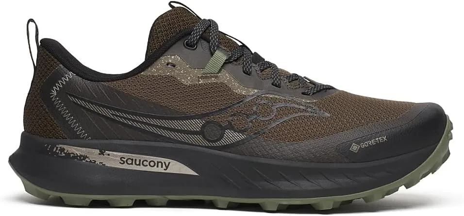 Saucony Men's Peregrine 15 Gore-Tex Waterproof Sneaker, BARK/Black, 8