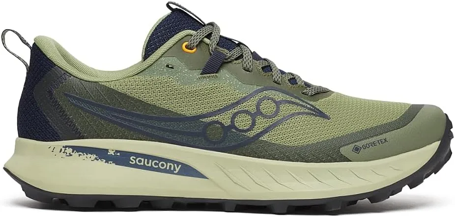 Saucony Men's Peregrine 15 Gore-Tex Waterproof Sneaker, Hemlock/Navy, 12.5