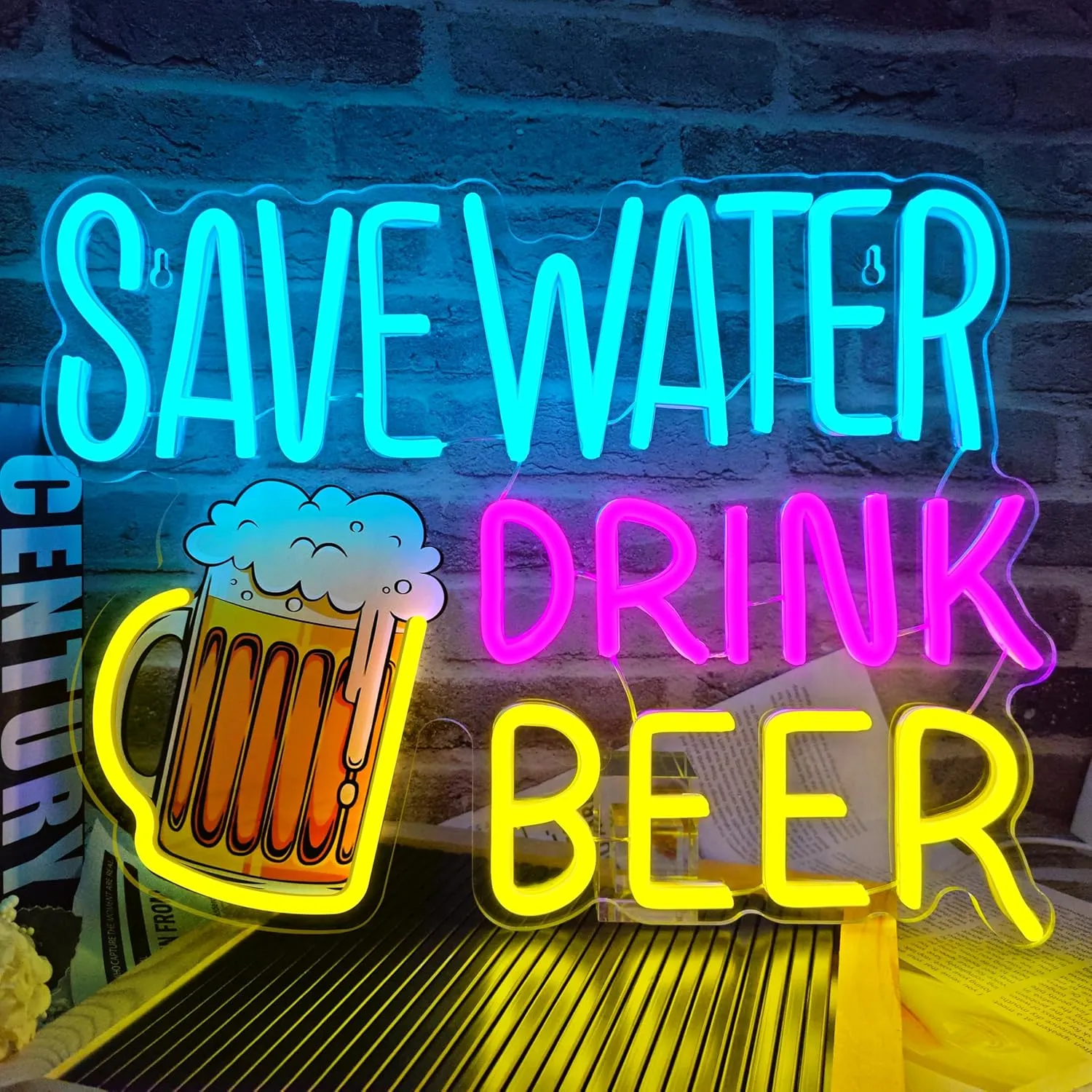 Save Water Drink Beer Neon Sign LED Beer Neon Lights for Wall Decor Dimmable Neon Bar Signs for Home Beer Bar Man Cave Pub Restaurant Bistro Club Party Decorations