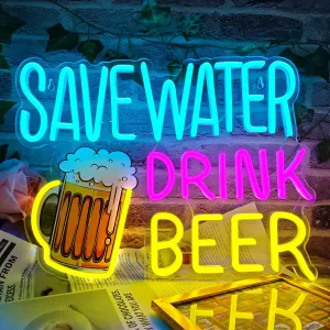 Save Water Drink Beer Neon Sign LED Beer Neon Lights for Wall Decor Dimmable Neon Bar Signs for Home Beer Bar Man Cave Pub Restaurant Bistro Club Party Decorations