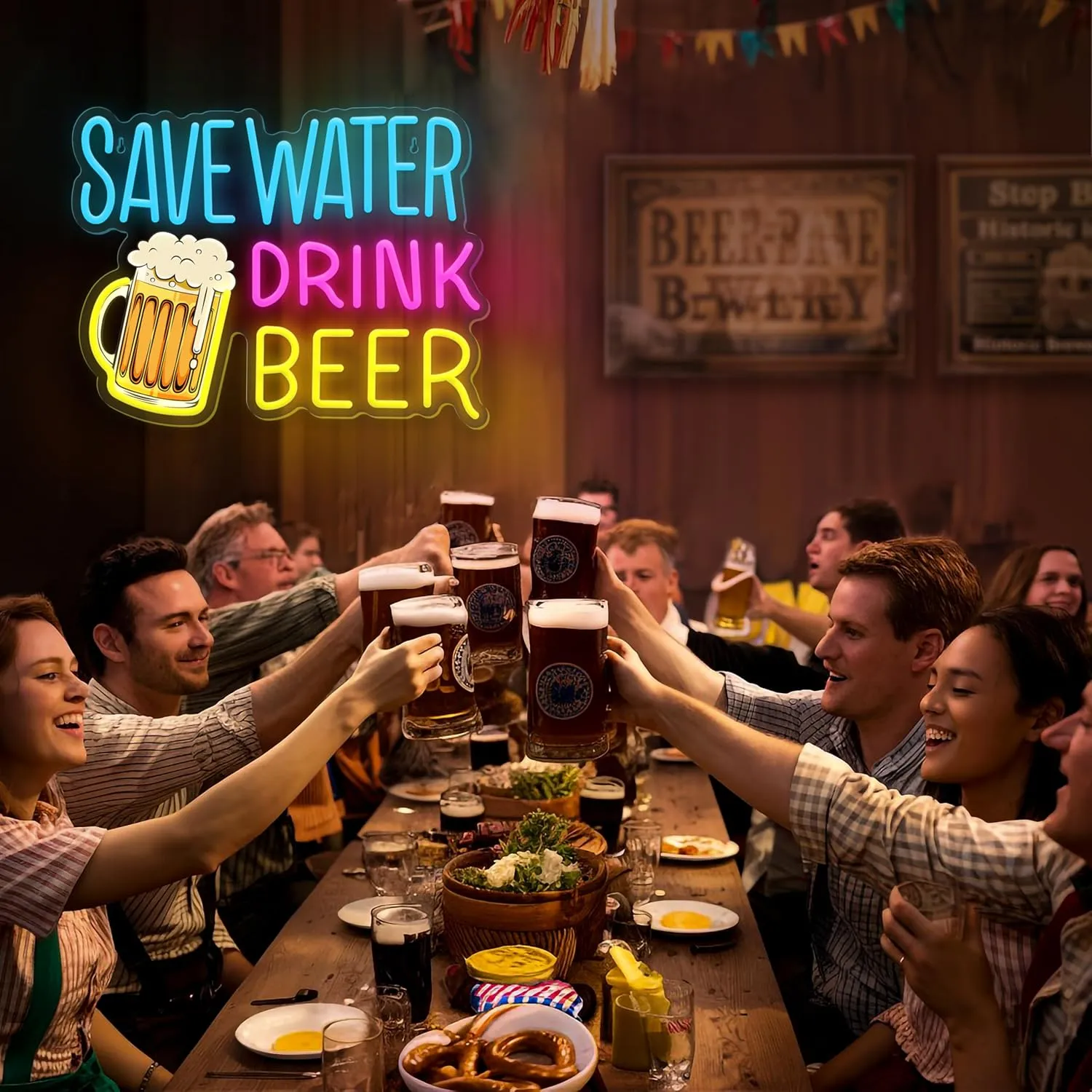 Save Water Drink Beer Neon Sign LED Beer Neon Lights for Wall Decor Dimmable Neon Bar Signs for Home Beer Bar Man Cave Pub Restaurant Bistro Club Party Decorations