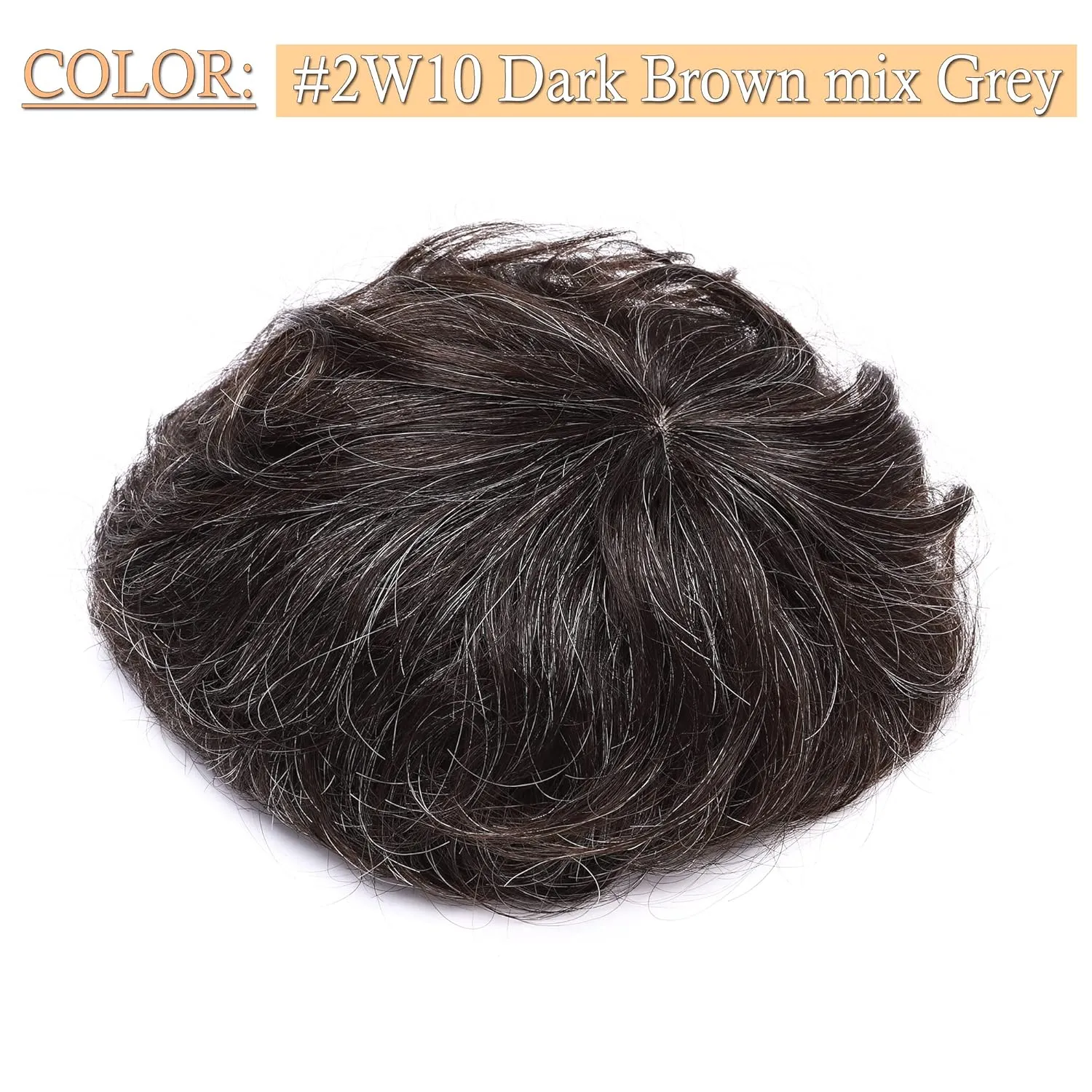 SEGO Men's Toupee Human Hair Topper for Women With Short Hair 150% Density 16x19cm Mono Base Real Human Hair 4 Inch Short Curly Hairpiece Replacement Wig -Dark Brown mix White