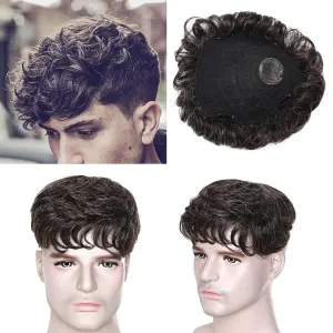 SEGO Men's Toupee Human Hair Topper for Women With Short Hair 150% Density 16x19cm Mono Base Real Human Hair 4 Inch Short Curly Hairpiece Replacement Wig -Dark Brown mix White