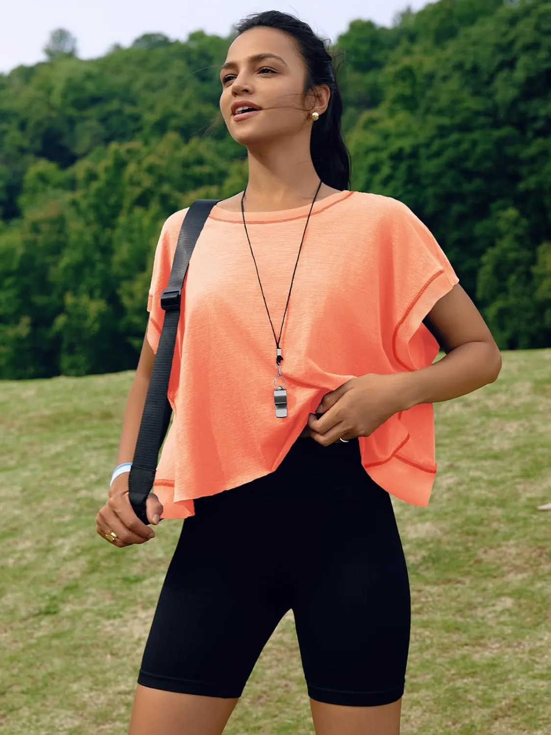 SENSERISE Womens Open Back Workout Tops Backless Short Sleeve Athletic Shirt Running Crop Top Gym Yoga Tee