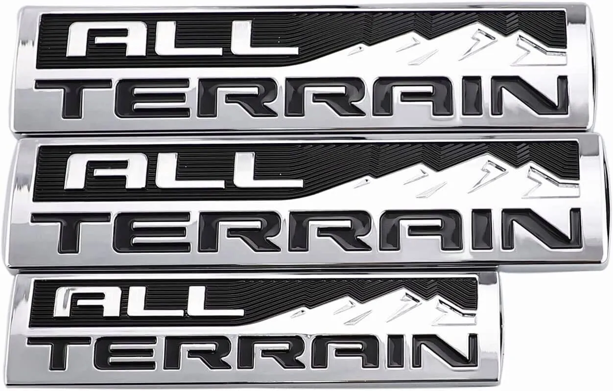 Set 3 Pcs All Terrain Door Tailgate Letter Nameplate Emblem 3D Badge Replacement for All Terrain (Silver Black)
