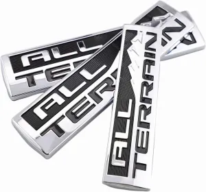 Set 3 Pcs All Terrain Door Tailgate Letter Nameplate Emblem 3D Badge Replacement for All Terrain (Silver Black)