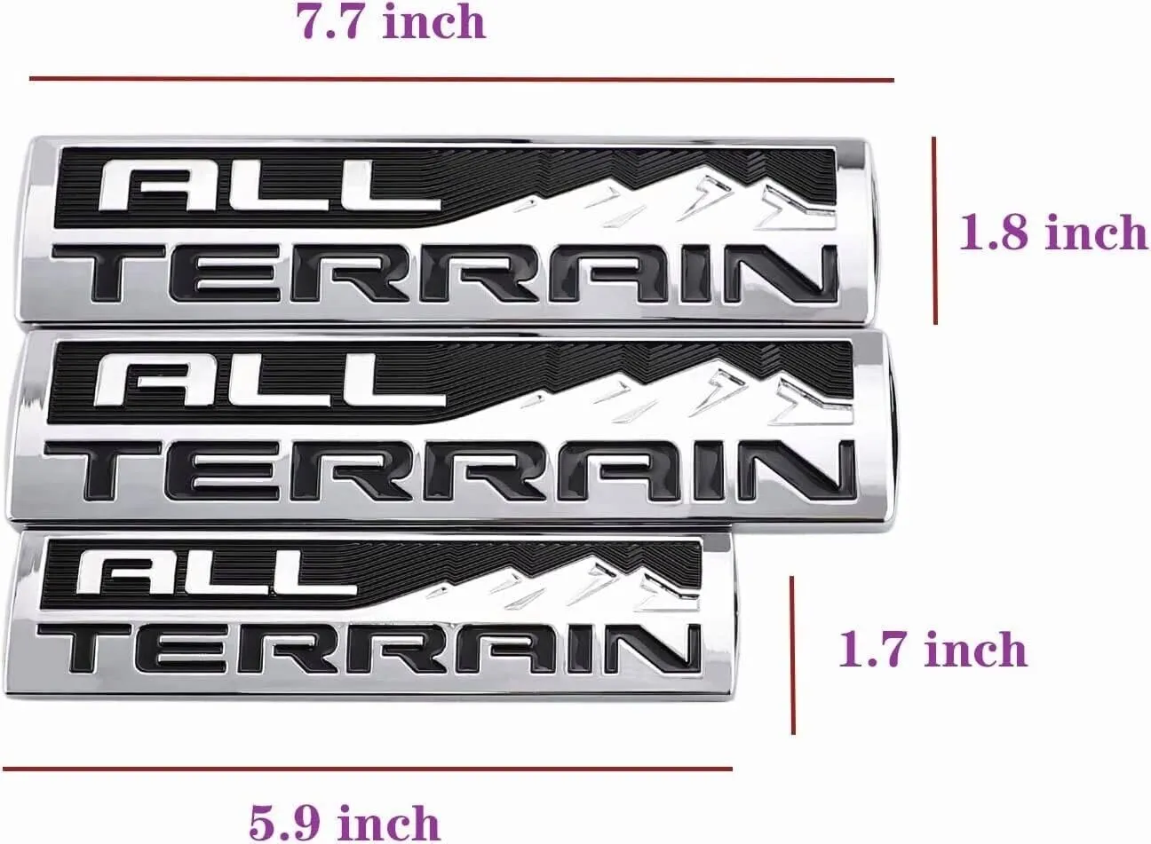 Set 3 Pcs All Terrain Door Tailgate Letter Nameplate Emblem 3D Badge Replacement for All Terrain (Silver Black)