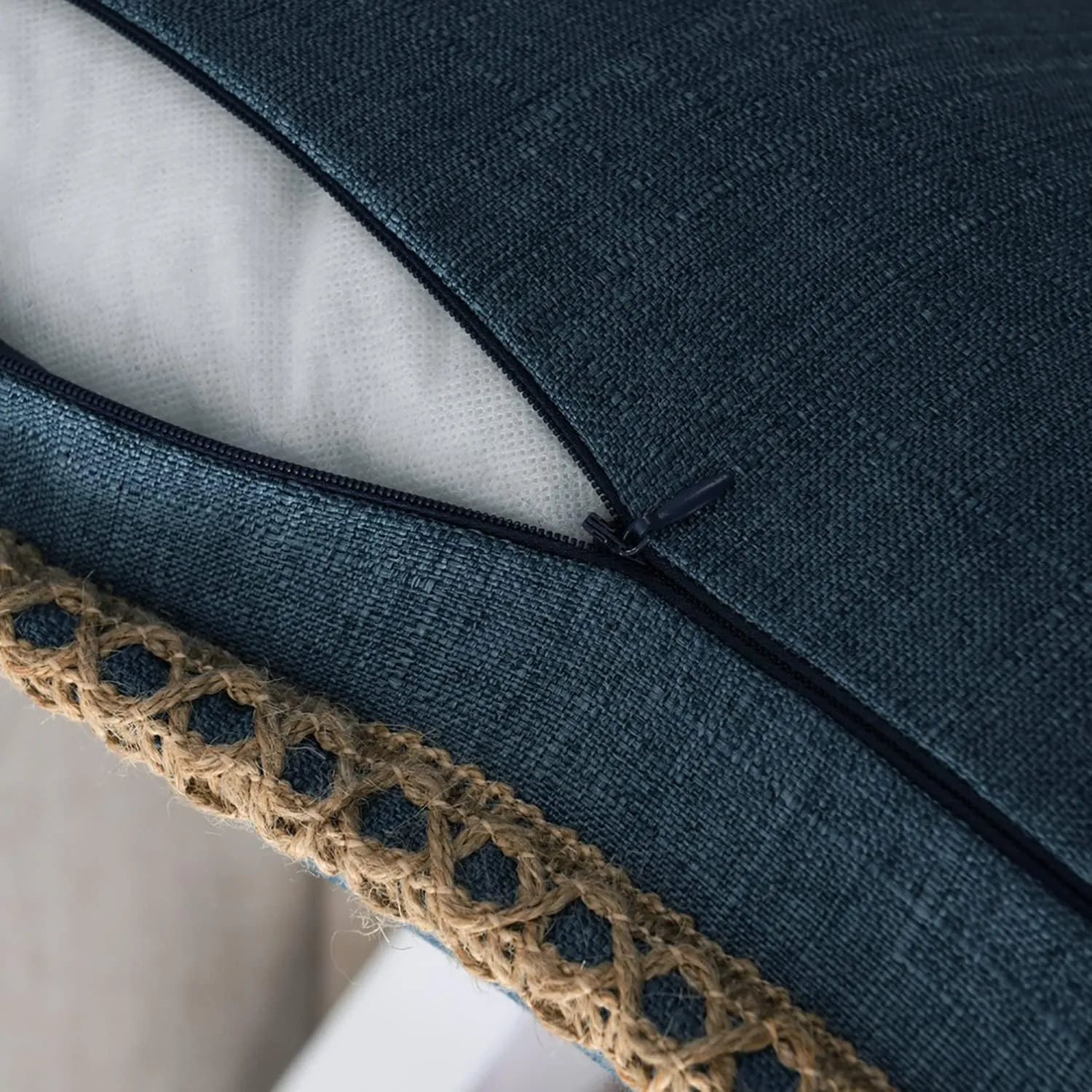 Set of 2 Farmhouse Throw Pillow Covers - Burlap Linen Trimmed Tailored Edges Decorative Cushion Covers for Bed Home Outdoor Decoration (2 Pieces, 22" x22", Dark Blue 3/ Linen Band)
