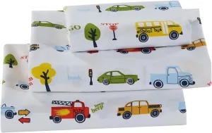 Sheet Set Kids/Teens Children Boys School Bus Fire Truck Taxi Cab Vehicle Transportation Trees Yellow Red Green Light Blue New # School bus (Twin Sheet)