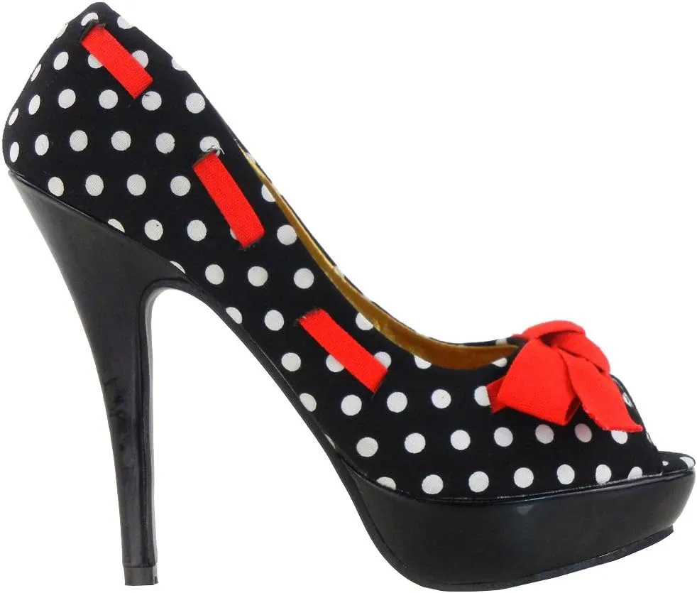 SHOW STORY Sexy Peep Toe Polka Dots Bow Platform Stiletto High Heel Pump,LF30421