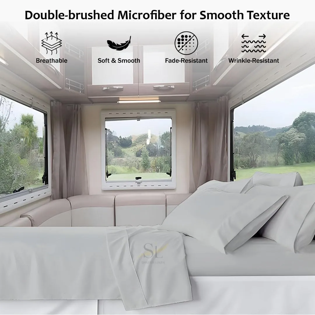 Shreem Linen Microfiber RV Sheet Sets, 48x75 3/4 Full Bunk, Light Grey Solid - Fits Mattresses up to 8 Inches Deep, 4 Piece RV Bed Sheets for Campers, Motorhomes, and Travel Trailers