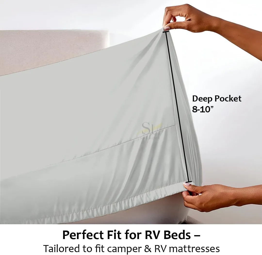 Shreem Linen Microfiber RV Sheet Sets, 48x75 3/4 Full Bunk, Light Grey Solid - Fits Mattresses up to 8 Inches Deep, 4 Piece RV Bed Sheets for Campers, Motorhomes, and Travel Trailers