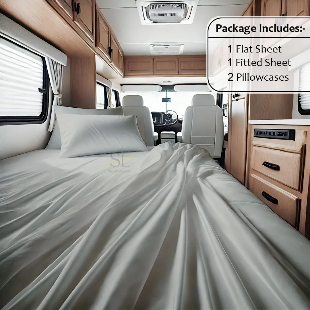 Shreem Linen Microfiber RV Sheet Sets, 48x75 3/4 Full Bunk, Light Grey Solid - Fits Mattresses up to 8 Inches Deep, 4 Piece RV Bed Sheets for Campers, Motorhomes, and Travel Trailers