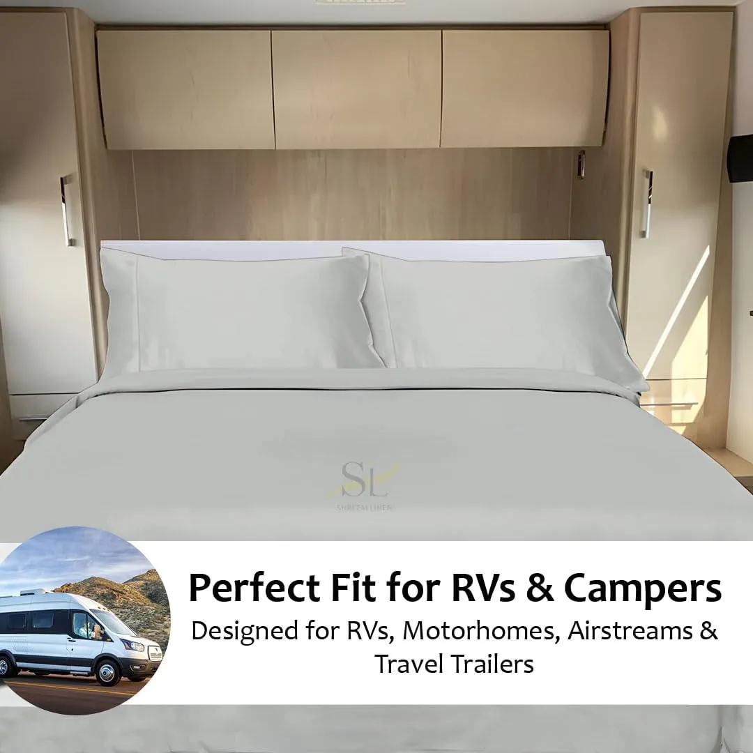 Shreem Linen Microfiber RV Sheet Sets, 48x75 3/4 Full Bunk, Light Grey Solid - Fits Mattresses up to 8 Inches Deep, 4 Piece RV Bed Sheets for Campers, Motorhomes, and Travel Trailers