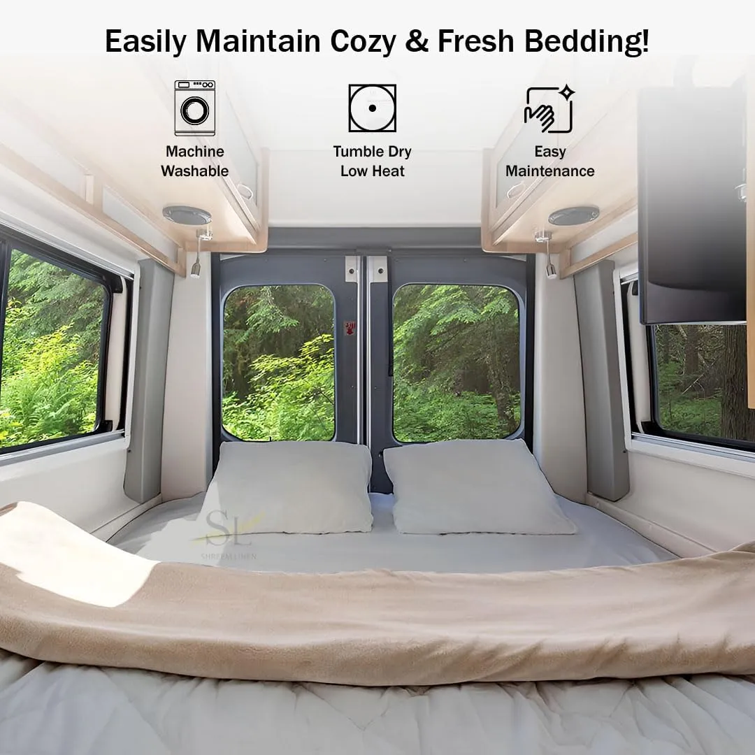 Shreem Linen Microfiber RV Sheet Sets, 48x75 3/4 Full Bunk, Light Grey Solid - Fits Mattresses up to 8 Inches Deep, 4 Piece RV Bed Sheets for Campers, Motorhomes, and Travel Trailers
