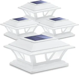 SIEDiNLAR Solar Post Lights Outdoor 2 Modes LED Fence Deck Cap Light for 4x4 5x5 6x6 Posts Garden Patio Decoration Warm White/Cool White Lighting White (4 Pack)
