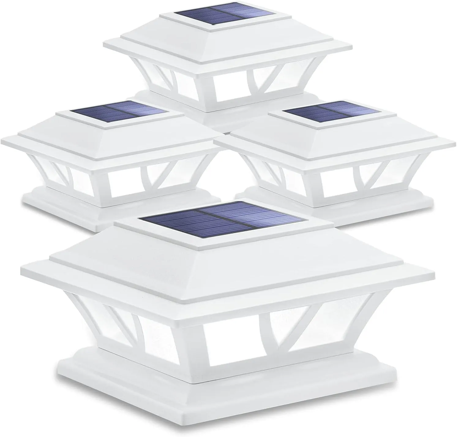 SIEDiNLAR Solar Post Lights Outdoor 2 Modes LED Fence Deck Cap Light for 4x4 5x5 6x6 Posts Garden Patio Decoration Warm White/Cool White Lighting White (4 Pack)