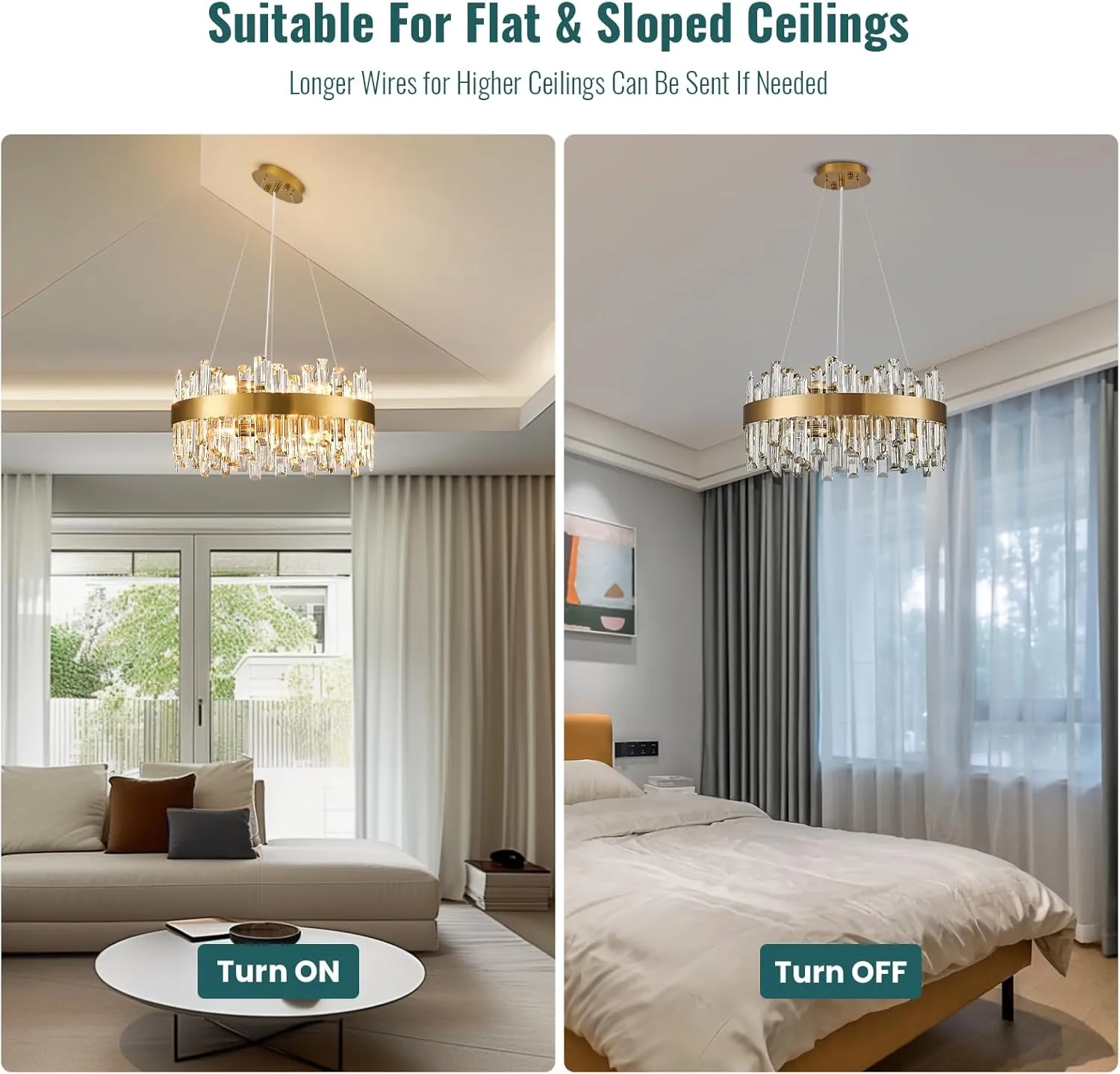 Siljoy Modern Crystal Chandelier, Luxury Gold Round 2 Tiers K9 Crystal Raindrop Chandelier, 12-Light Flush Mount Ceiling Light Fixture for Dining Living Room Kitchen Island Entryway Foyer D19.7''