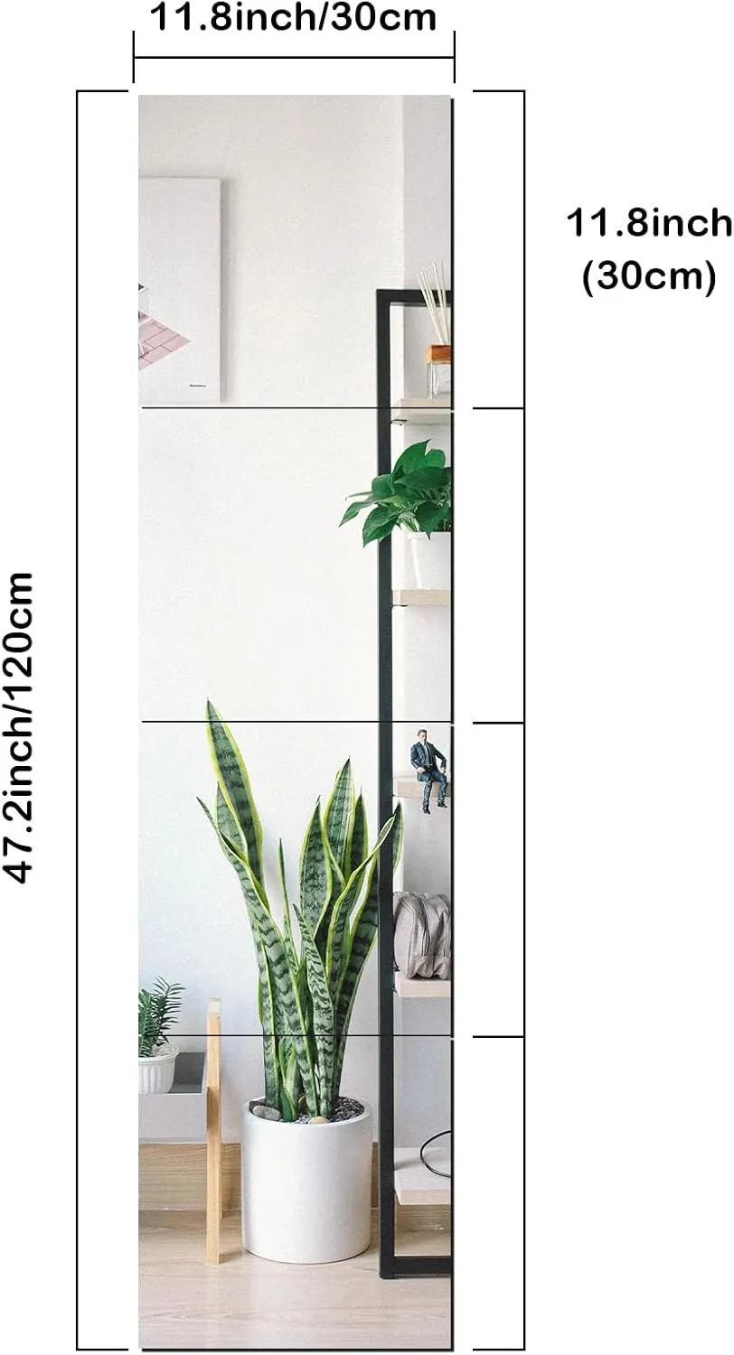 SLDIYWOW Wall Mirror Full Length, 4Pcs Full Body Mirror for Bedroom, Safety Unbreakable Mirror Great for Baby Kids Toddler, Full Body Mirror Tiles for Bedroom, Home Gym, Living Room