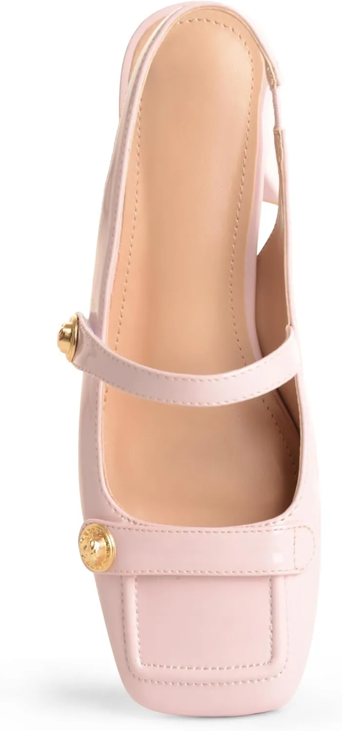 Slingback Mary Jane Heels for Women Low Block Heel Closed Square Toe Pump Shoes Heels Classic Daily Office Dressy Shoes