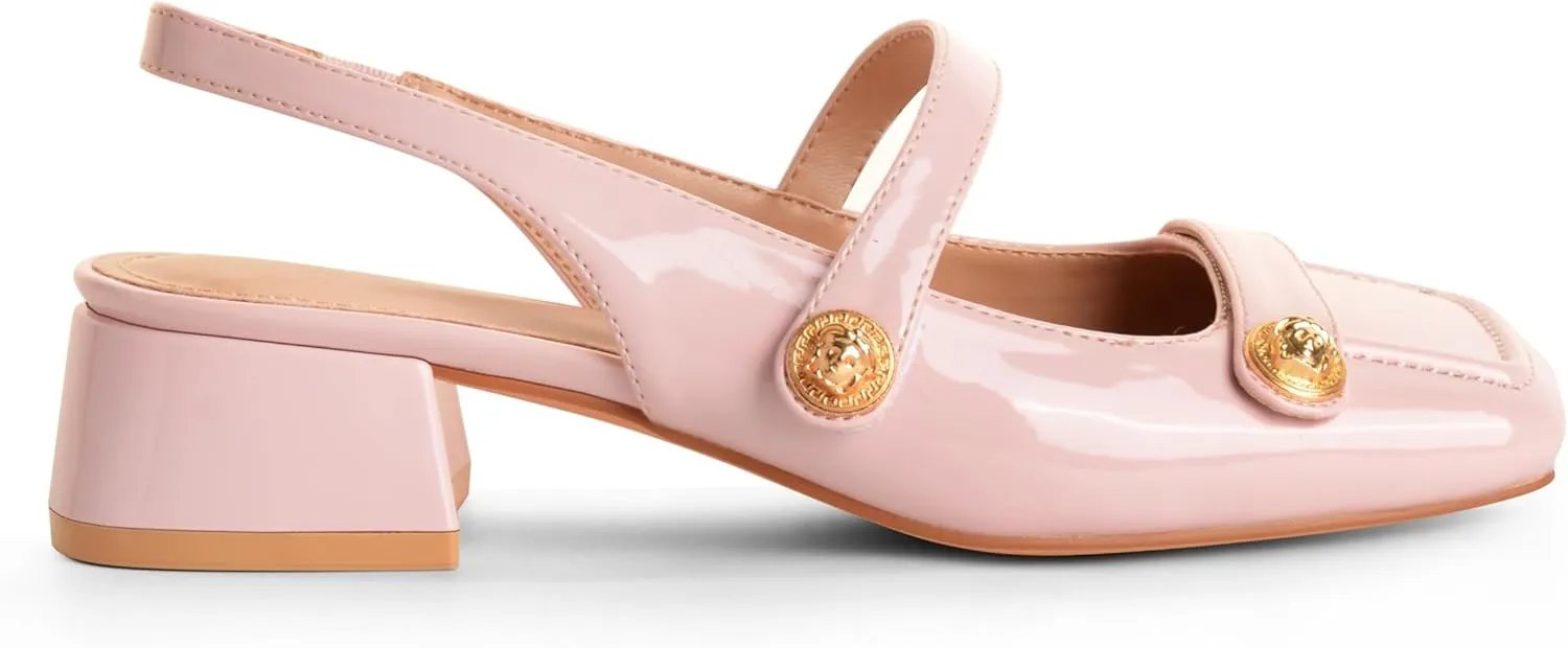Slingback Mary Jane Heels for Women Low Block Heel Closed Square Toe Pump Shoes Heels Classic Daily Office Dressy Shoes
