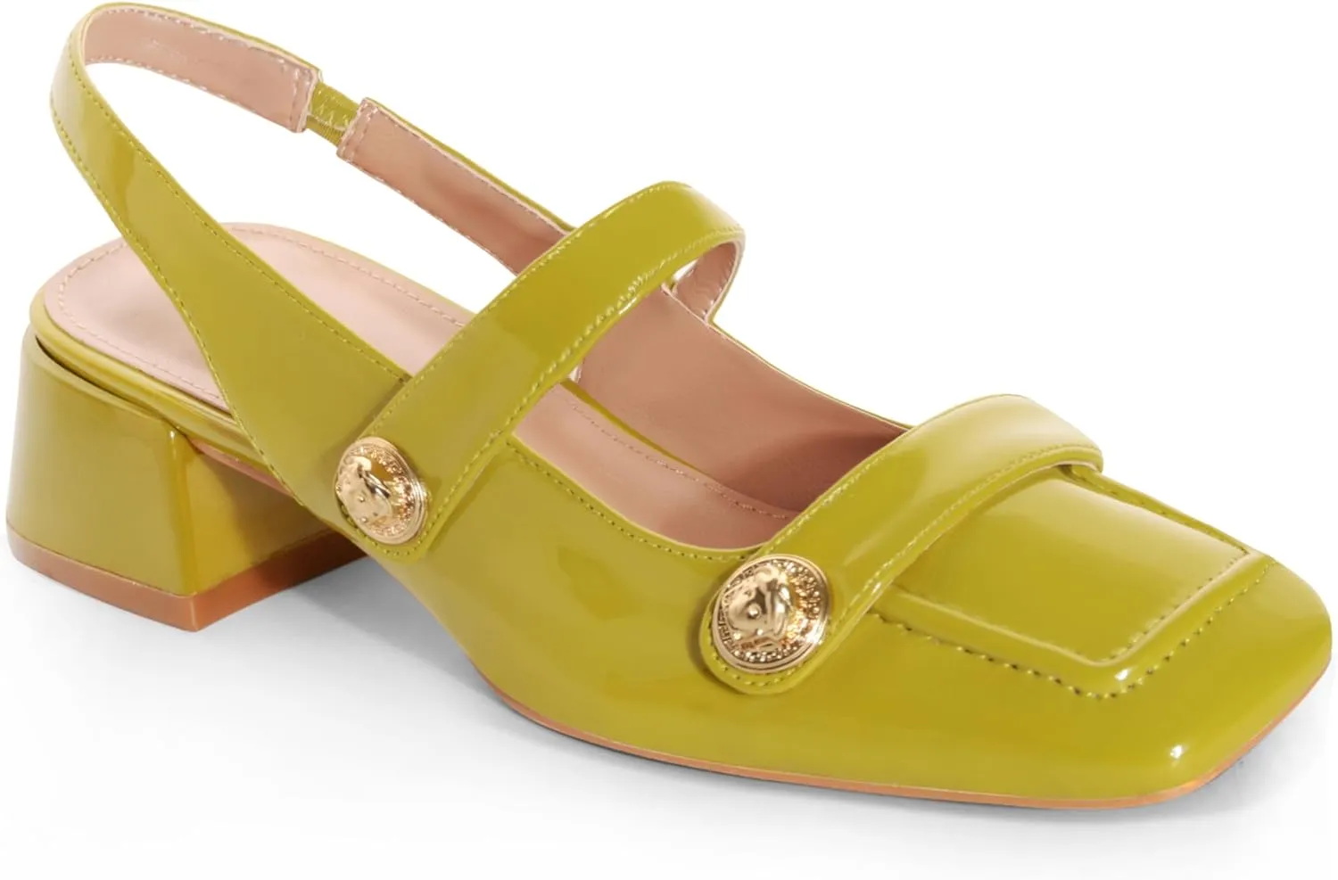 Slingback Mary Jane Heels for Women Low Block Heel Closed Square Toe Pump Shoes Heels Classic Daily Office Dressy Shoes