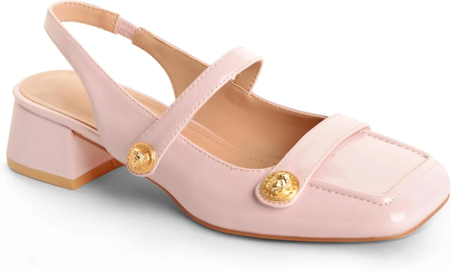 Slingback Mary Jane Heels for Women Low Block Heel Closed Square Toe Pump Shoes Heels Classic Daily Office Dressy Shoes