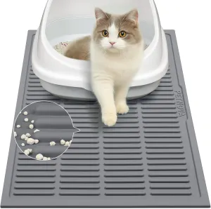 Small Cat Litter Mat: Groove for Scatter Control - Single Layer Easy Clean Litter Mat for Cat Owner (24"x15", Grey)
