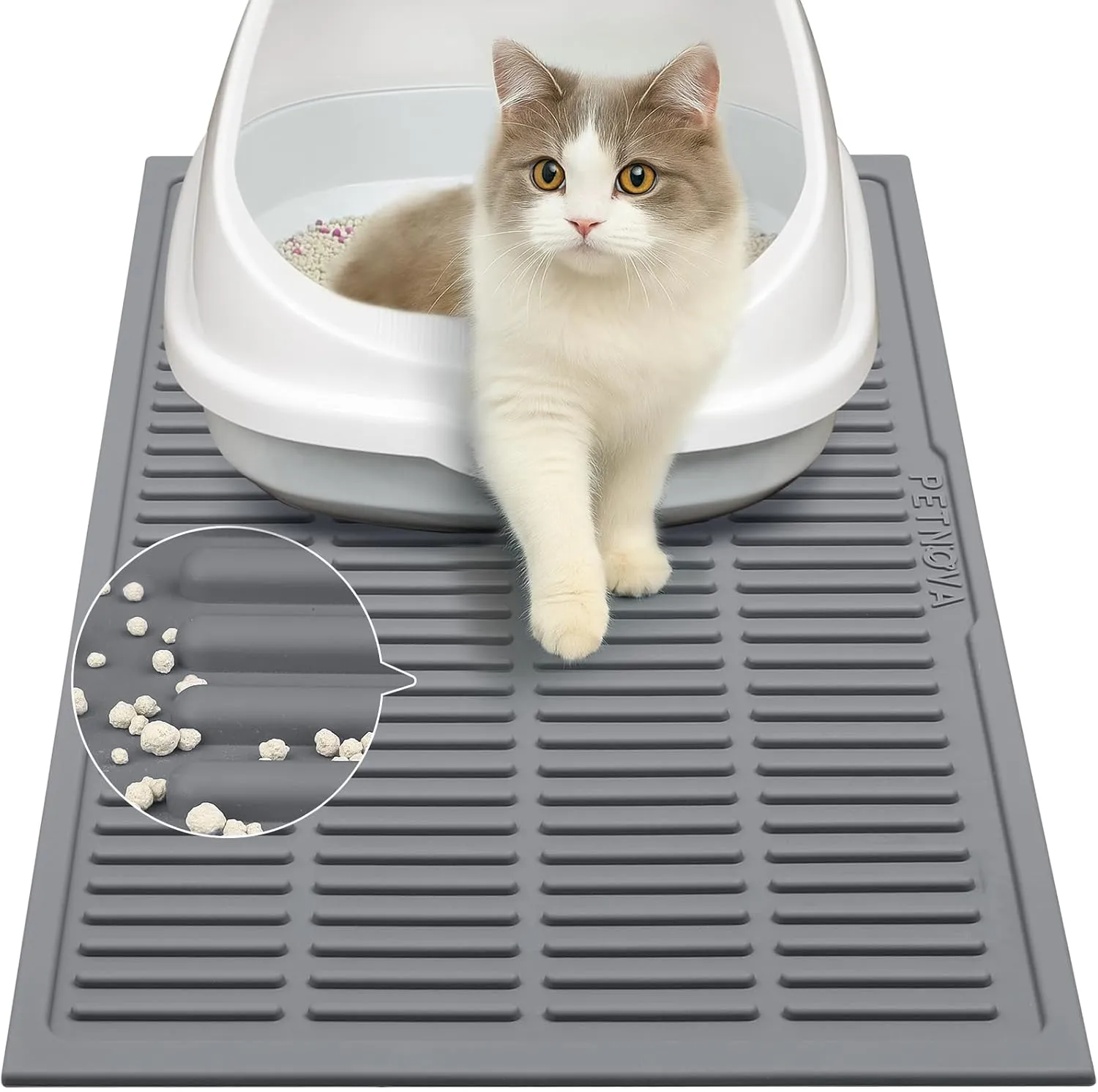 Small Cat Litter Mat: Groove for Scatter Control - Single Layer Easy Clean Litter Mat for Cat Owner (24"x15", Grey)