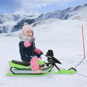 Snow Racer Sled,Ski Sled with 3 Gear Adjustable Cushion & Twin Brakes & Sensitive Brake,Kids Teens Winter Sport Ski Sled Up to 198.4LBS Slider Board Downhill Steerable Sled for Kids Adult