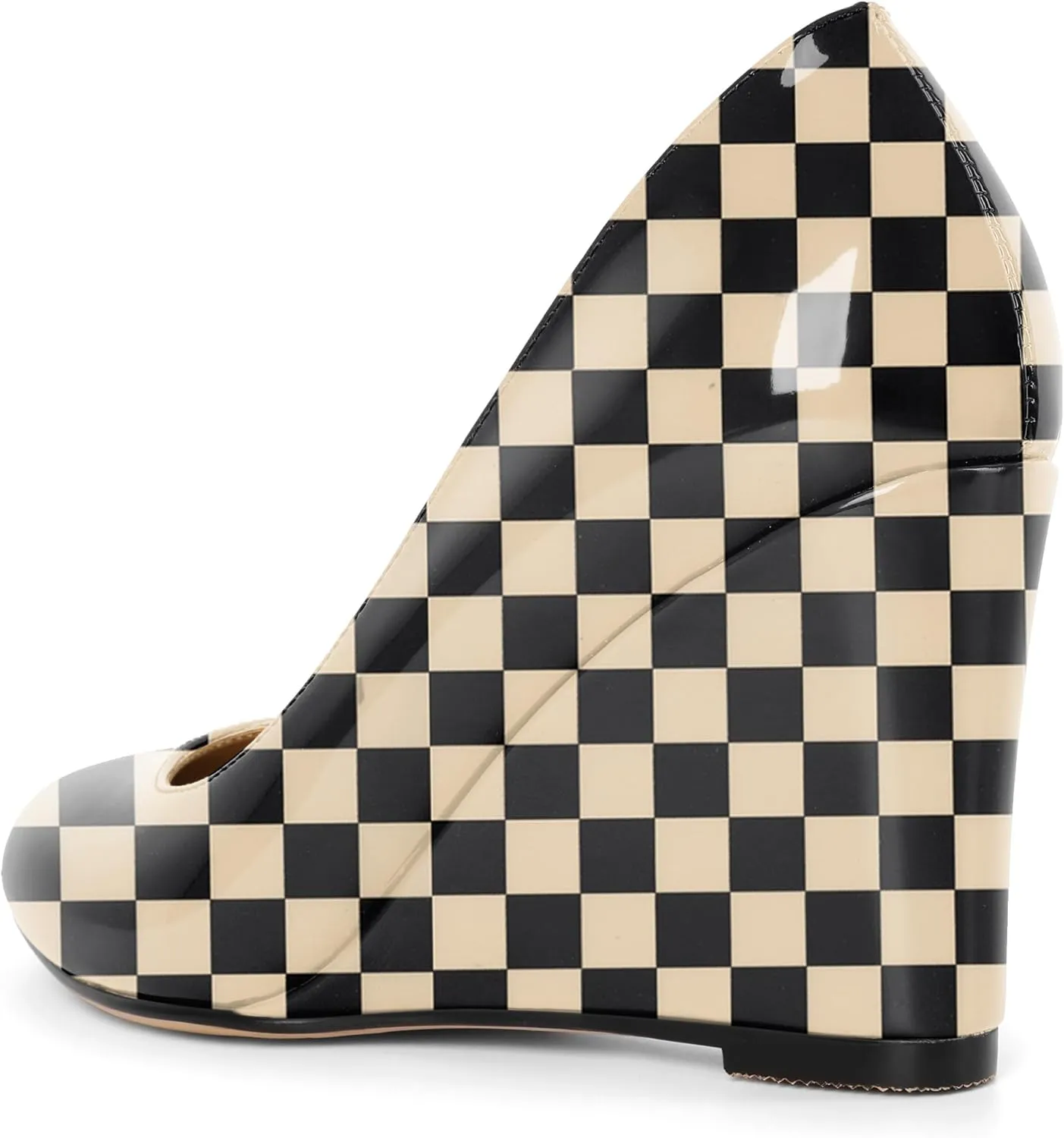 Soireelady Wedge Heel Pumps Round Closed Toe Slip On High Heel Wedges Comfortable Dress Shoes 3.5 Inches