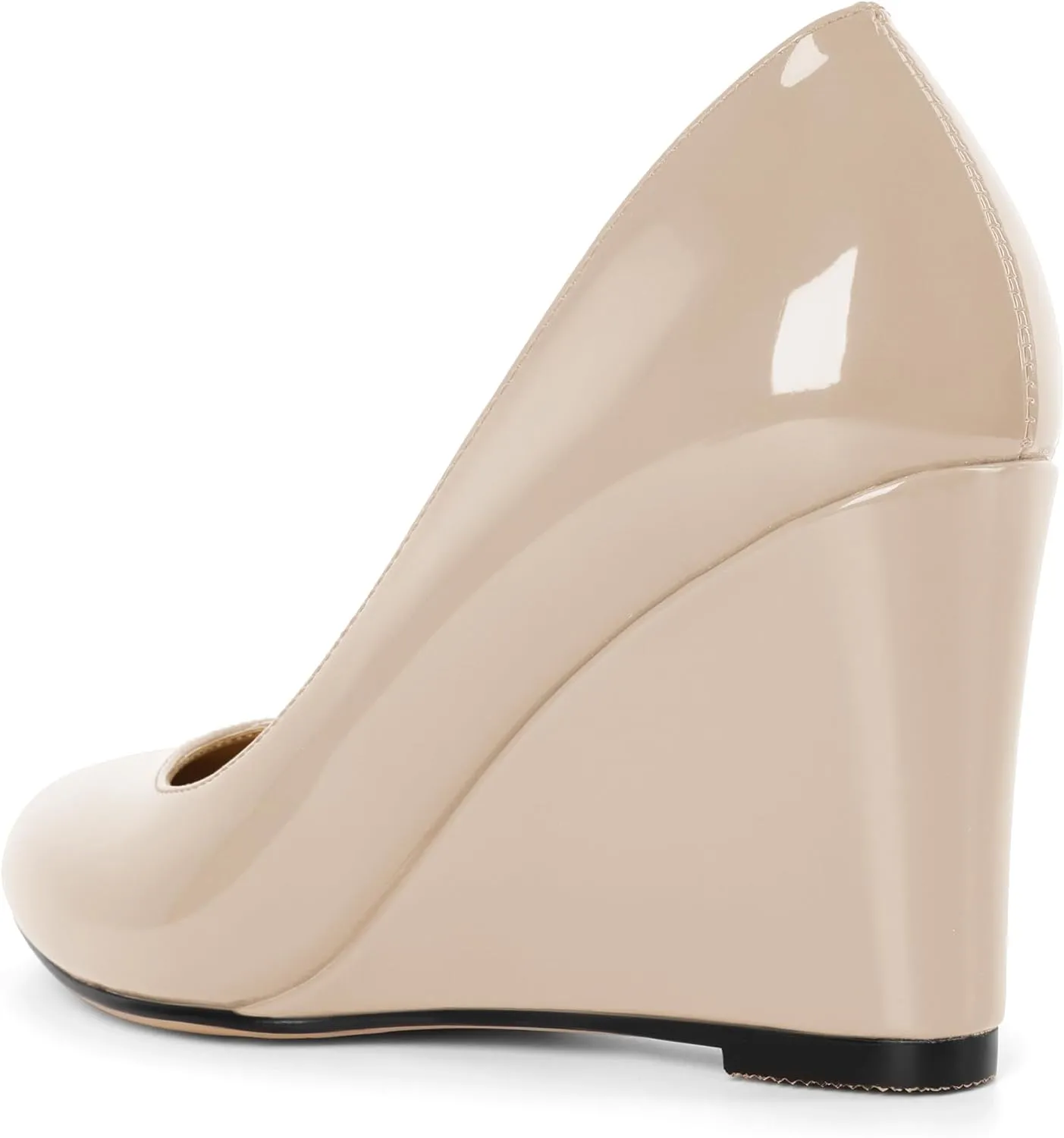 Soireelady Wedge Heel Pumps Round Closed Toe Slip On High Heel Wedges Comfortable Dress Shoes 3.5 Inches