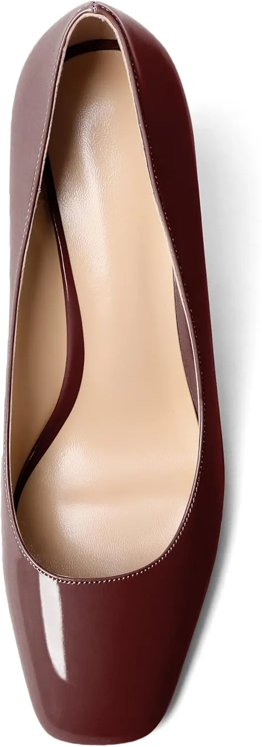 Soireelady Womens Square Toe Wedges High Heel Pumps Slip On Wedge Heels Classic Wedge Pumps Patent Leather Elegant Dressy Daily Shoes