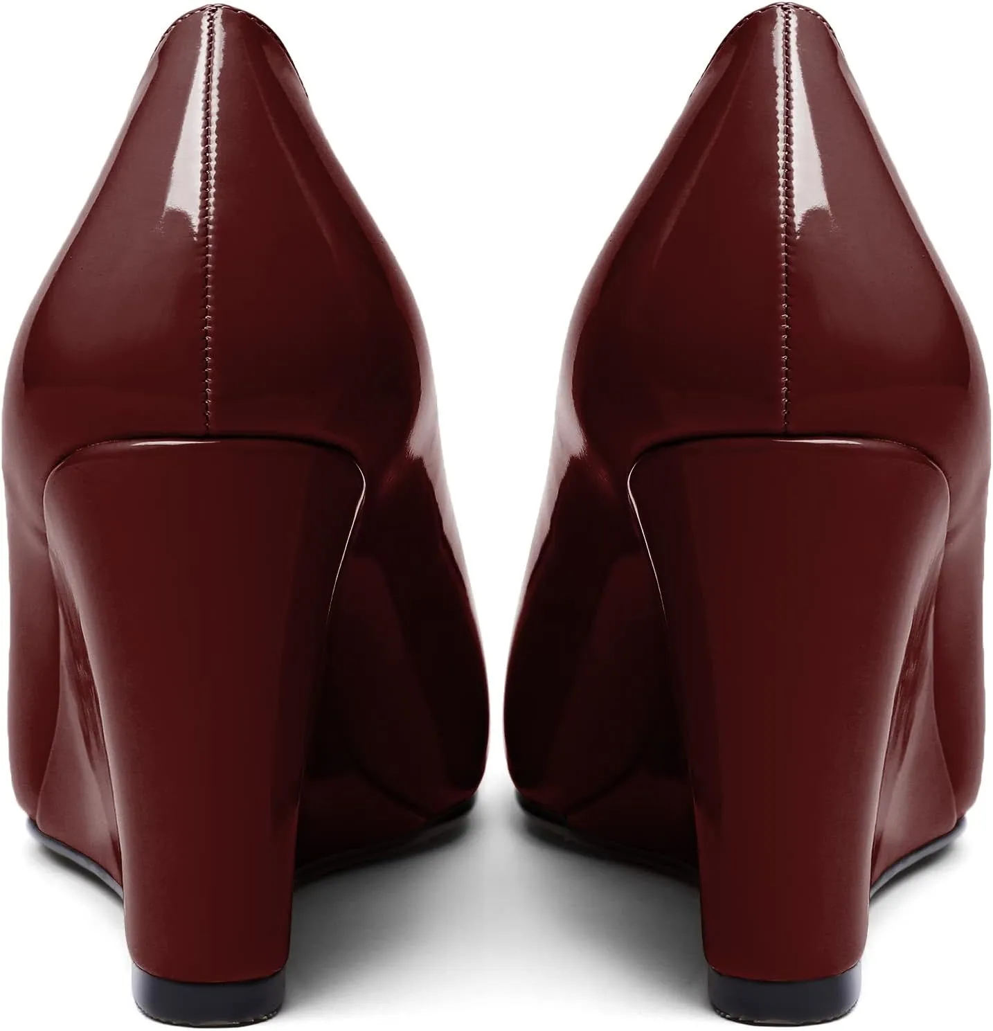 Soireelady Womens Square Toe Wedges High Heel Pumps Slip On Wedge Heels Classic Wedge Pumps Patent Leather Elegant Dressy Daily Shoes