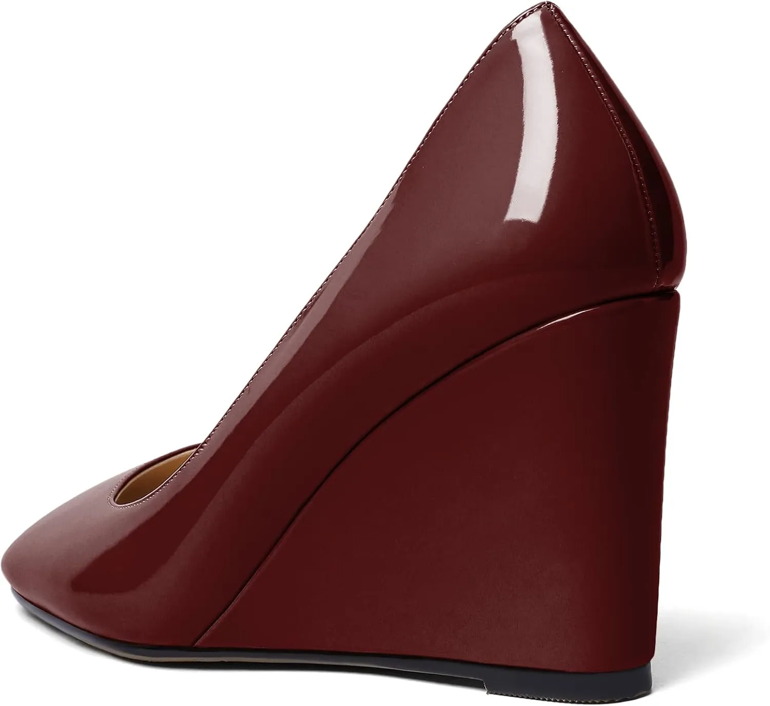Soireelady Womens Square Toe Wedges High Heel Pumps Slip On Wedge Heels Classic Wedge Pumps Patent Leather Elegant Dressy Daily Shoes