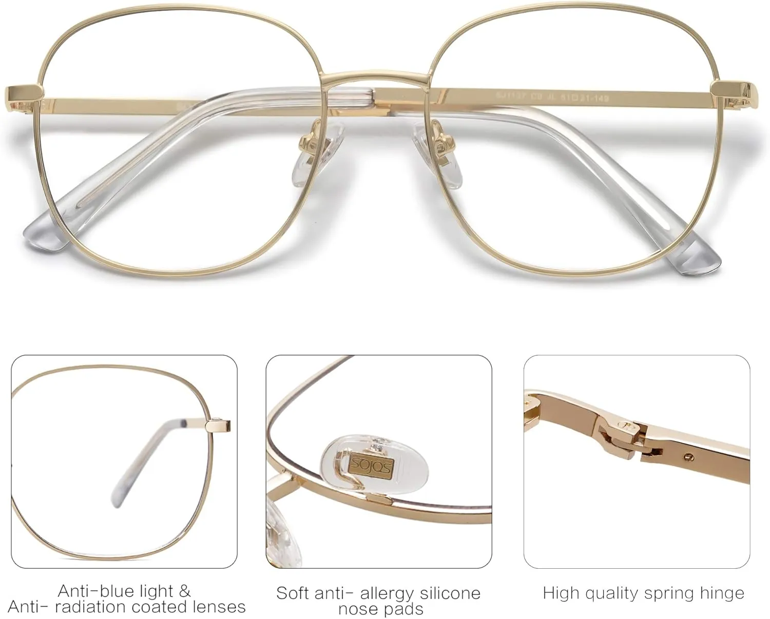 SOJOS Classic Square Blue Light Blocking Glasses for Women Men Stylish Computer Glasses SJ1137