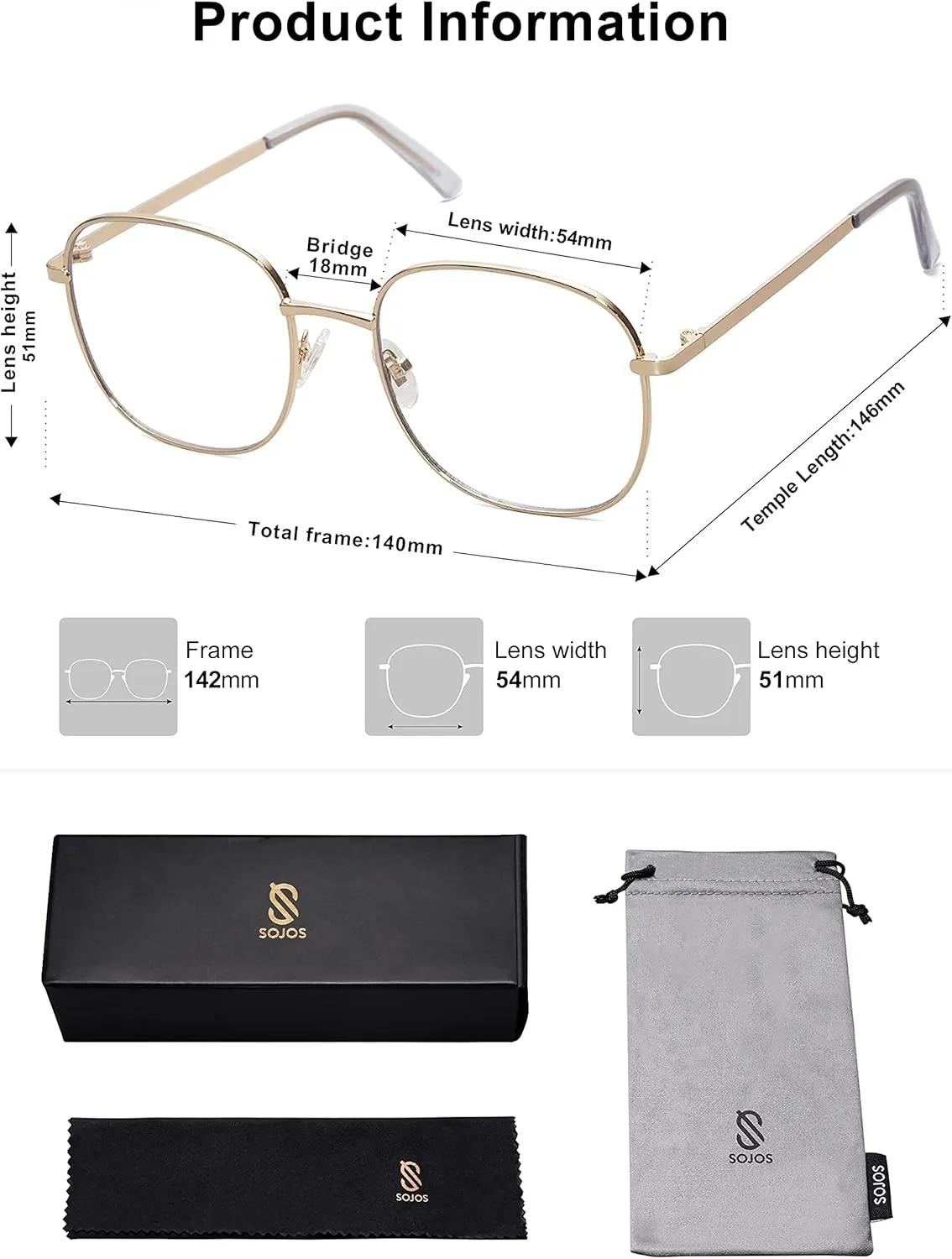 SOJOS Classic Square Blue Light Blocking Glasses for Women Men Stylish Computer Glasses SJ1137