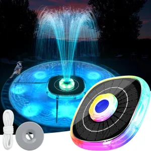 Solar Fountains with Lights, 2025 Upgrade Solar Bird Bath Fountain Pump, Floating Solar Powered Water Fountain Outdoor, 4000mAh Battery Solar Birdbath Fountains for Pool,Pond,Garden-Blue