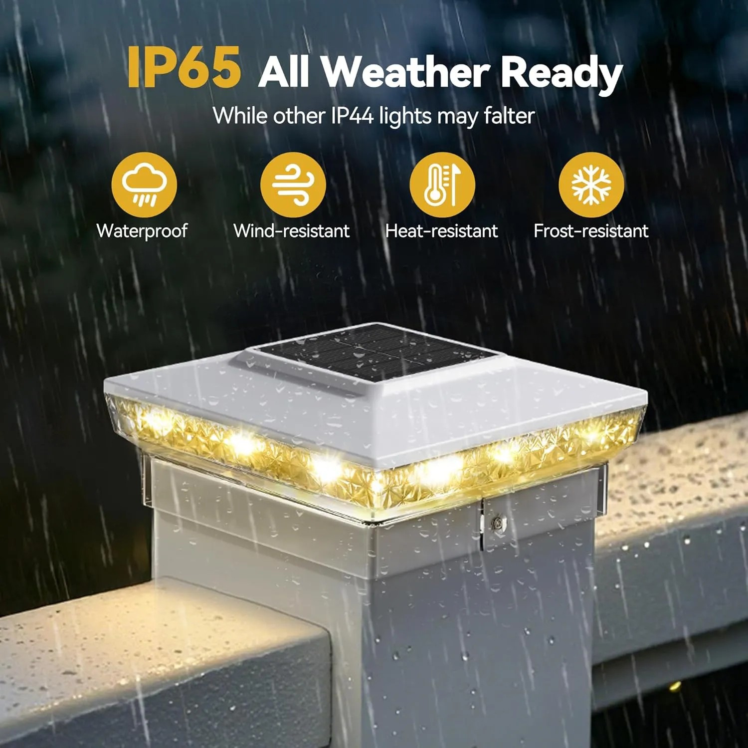 Solar Post Cap Lights, 12-Pack Upgraded Outdoor Deck Fence Post Solar Lights for 4x4 5x5 Wood/Vinyl Posts, IP65 Waterproof, 10-12 Hours Warm/Cool White Glow for Garden/Patio/Porch - White