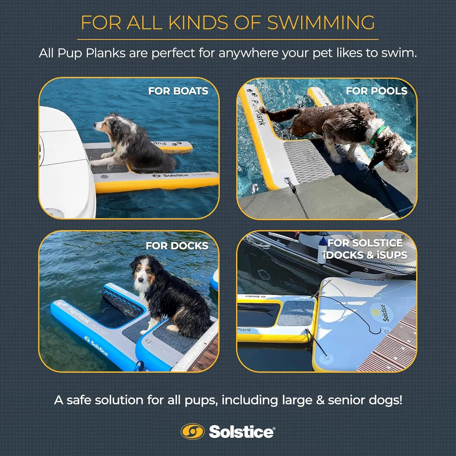 SOLSTICE Inflatable Pup Plank, Dog Water Ramp for Boats & Docks, Boost Step, 220 lb Capacity - Floating Platform for Pets for Lake, River, Beach & Swimming Pool, Includes Pump, Patent-Protected Design