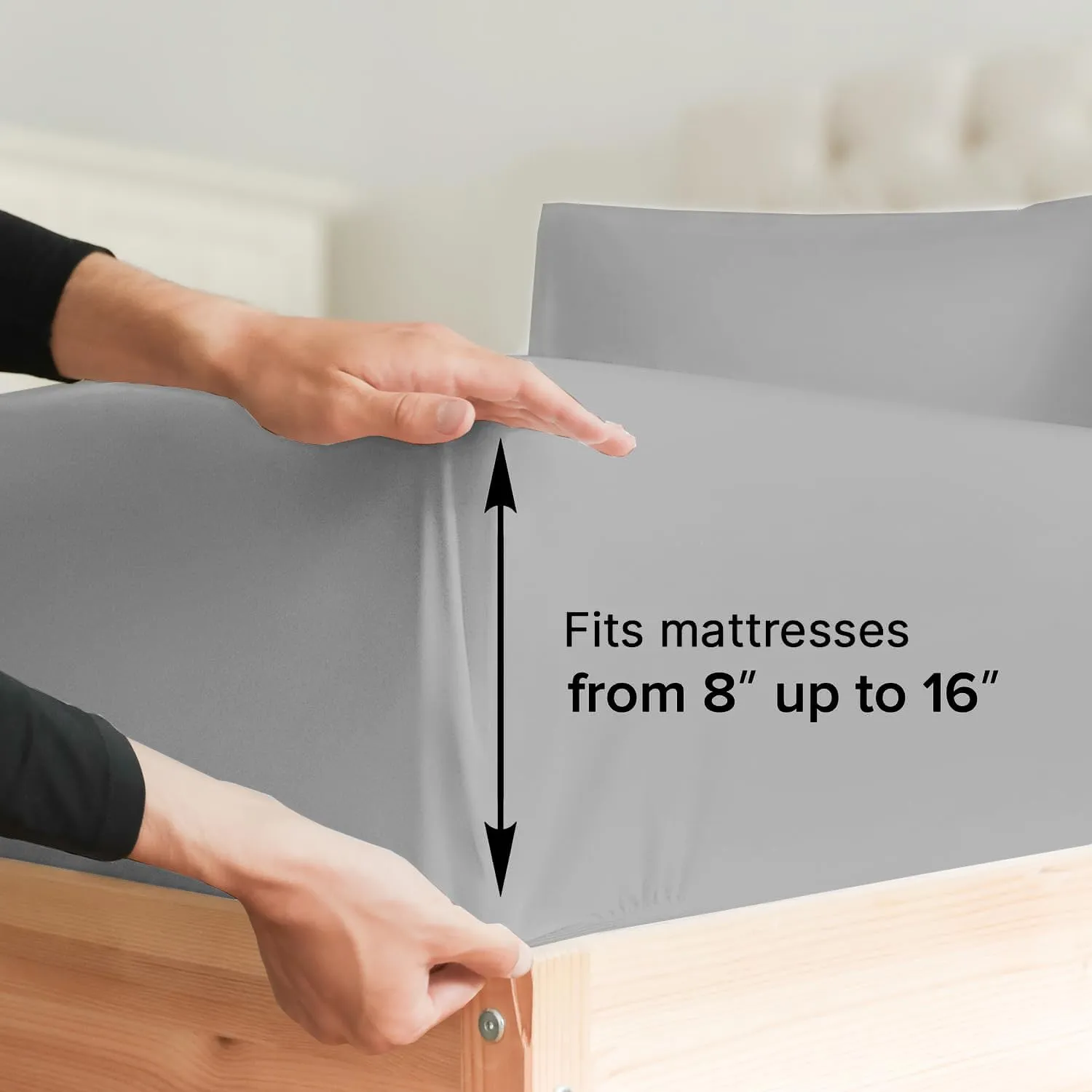 Split Top King Sheets Sets for Adjustable Beds - 600 Thread Count, 100% Egyptian Cotton Split Head King Sheets - 34 inch Down Flex Head King Split Sheet Set for Sleep Number Bed - 4 Piece (Light Grey)